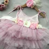 Toddler Baby Girls 1st Birthday Dress for Kids Flowers Belt Headbow for Wedding Outfit Set Children Princess Costume G1129