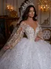 Lyxpärlor Bollklänning Bröllopsklänningar Dubai Arabic Royal Train Spets Sequined Bride Dress Aibye Brudklänningar 2021 Vestido de Noi4539817