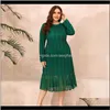 Przypadkowe sukienki damskie odzież odzieżowa Dostawa 2021 Plus Rozmiar Koronki Kobiety Jesień Zima Rękaw Party Dress Green High Waist Maxi Długie Dr