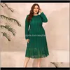 Vestidos casuais vestidos roupas vestuário entrega 2021 plus size lace mulheres outono inverno manga festa vestido verde cintura alta maxi longo dr