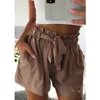 Pure Color Women Summer Shorts Loose Casual Drawstring Waist Short Pants for Womens Cute Shorts Pants with Belt Plus Size 210524