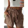 Pure kleur vrouwen zomer shorts losse casual trekkoord taille korte broek voor dames schattige shorts broek met riem plus size 210524