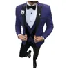 Kostium Homme Fioletowy Party Męskie Garnitury Moda Peaked Lapel Groom Tuxedo (Blazer + Spodnie + Kamizelka) Niestandardowe Garnitury Ślubne