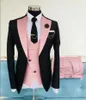 Herenpakken Blazers Custom Made Mannen Zwart en Roze Bruidegom Tuxedos Sjaal Revers GroomsMen 3 Stuks Set (Jacket + Pants Vest Tie) D356