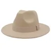 Berets 2021 Fedora Ladies Winter Hat with Ribbon Men's Wide Brim Classic Beige Wedder Bowler French Big