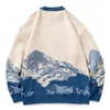 Harajuku Snow Mountain Sticked tröja Gradient broderade tröjor Hip Hop Streetwear Retro Stick Pullover Winter 210909
