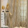 Cortinas de ouro bordado para sala de estar Jacquard Floral elegante Tulle Parlor Villa Porta deslizante Janela Tratamento Cortina Cortina
