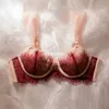 Bras sätter sexig ultra tunn behå spetsnät broderad vs kvinnor braltet underkläder trosuppsättning stup underkläder transparent satin288l