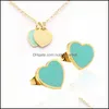 Earrings & Necklace Jewelry Sets Est Sier Gold Vintage Enamel Green Heart Charms And Earring Set Pendant Luxury Women Men Chain Stainless T