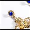 Charme bijoux livraison directe 2021 vent exagération S925 Sier aiguille acrylique diamant alliage fleur femmes Satin nœud boucles d'oreilles Anfnv