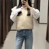 Gilet femmes col en V recadrée tricoté hiver sans manches pull femme automne Vintage moelleux côtes haut en tricot pulls 210519