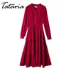 Frühling Elegante Hohe Taille Midi Kleid Für Frauen Chic Sommerkleid Rote V-Ausschnitt Langarm Rüschen Kleider Party Damen Vestidos 210514