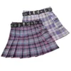 Harajuku Falda de cuadros Mujer Punk Y2K High Cintura Mini Faldas de tenis Uniform Cadena Bolsillo A-Line Streetwear Vintage Free Belt 220310