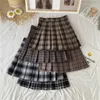 Korean Style Plaid Pleated Skirt Female Spring and Autumn High Waist Thin A-line Short Student Woolen Thick 220224