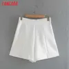 Tangada mulheres elegantes botões brancos shorts lado zíper bolsos feminino retro pantalones 2xn51 210719