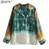 Zevity Donna Vintage Color Matching Tie Dye Stampa Camicia Donna Manica lunga Kimono Camicetta Roupas Chic Blusas Top LS9411 210603
