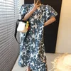 Korejpaa Kobiety Dress Summer Korean Retro Temperament Round Neck Szyi Pełny ekran Design Loose All-Match Lampion Sleeve Vestidos 210526