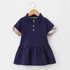 Baby Girls Dress Kids Lapel College Wind Bowknot Short Sleeve Pleated Polo Shirt Skirt Children Casual Designer Clothing Kids Clot5364284