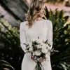 Eleganckie modne proste sukienki ślubne w stylu wiejskim w stylu wiejskiego Suknie ślubne ślubne suknie ślubne z długim rękawem przycisk plaży