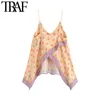 Traf Women Fashion Polka Dot Asymetryczne bluzki Vintage Regulowane cienkie paski żeńskie koszule Blusas Chic Tops 210415