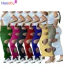 Jupes HAOOHU Patchwork Découpé Maxi Robe Femmes 2021 Début D'été Sexy Col En V Trou Latéral Sans Manches Moulante Jupe Femme Streetwear