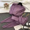 Frauen Reißverschluss Strickjacken Pullover + Hosen Sets Weste Frau Mode Pullover Hosen 2 PCS Kostüme Outfit 220122