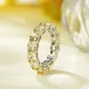 Cocktail Sparkling Simple Fashion Jewelry 925 Sterling Silver Cushion Shape Yellow Topaz CZ Diamond Statement Eternity Diamonique Women Wedding Band Ring Gift