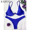 Push Up Plunge Bathing Suit Swimsuit Women Underwired Spaghetti Straps Swimwear Plunging Neck Padded Bikini Set 210625