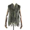 Wysokiej Jakości Retail / Hurtownie Raccoon Pies Fur Collar Wykończenia Kobiety Dzianiny Natural Rabbit Fur Vest Gilet / Waistcoat 211019