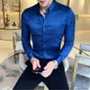 Neckline Embroidery Mens Shirts Long Sleeve Casual Slim Fit Men Dress Solid Color Formal Business Social Clothing Blouse 220309