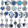 100% 925 Sterling Silver Spring Blue Dangle Charms Fit Original Pandora Bransoletka DIY Biżuteria