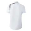 Minglu White Mens Shirts Luxury Short Sleeve High Density Embroidery Dress Metal Button Slim Fit Casual Male Men's