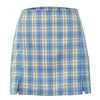 Vintage plaid cut women summer high waist cara mini retro checkboard blue zipper bodycon split skirt 210415