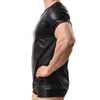 Dimusi PU Leather T Koszulki Mężczyźni Sexy Fitness Topy Gay T-Shirt Tees S Scena O-Neck Casual Odzież PA070 210629