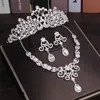 Halsband ￶rh￤ngen set lyx silverpl￤terad kristall brud strass tiaras krona br￶llop afrikanska p￤rlor