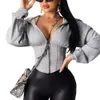 Sexy V-Ausschnitt Slim Corset Mantel Frauen Frühling Langarm Reißverschluss Mit Kapuze Hoodies Workout Gymnape Elegant Solid Kurzes Sweatshirt 210518