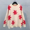 H.SA Kvinnor Oversized Maple Leaf Pullover och Vår Långärmad Röd Pull Jumpers Fashion Girls Cashmere Sweaters 210417