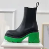 2021 Grön Sole Platform Ankel Boots Äkta Läder Skor Kvinna Kvadratisk Toe Femme Leisure Mule Svart Kvinnors Boot