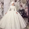 Robe de mariée musulmane Vintage, robe de bal de dubaï, col haut, dentelle appliquée, manches longues, longueur au sol, robes de soirée de mariée, 2022