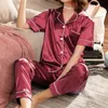 Bayan İpek Saten Pijama Pijama Seti Pijama Pijama Çift Pijama Takım Elbise Kadın Uyku Iki Parçalı Set Erkekler Loungewear Artı Boyutu X0526