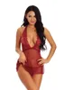 Halter Deep V Neck See Through Lace Lingerie Femmes Sexy Pyjamas Sheer Mesh Nightdress 211208