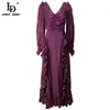 Designer de moda verão elegante vestidos de festa mulheres sexy lateral fino baile v-pescoço roxo vestido longo vestidos 210522