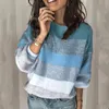 glitter stripe pullovers female casual sequin pink plus size sweater women autumn winter knited christmas jumper 210415