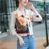 Retro z długim rękawem Koszulki z długim rękawem drukowane słonecznika szyfonowa bluzka w stylu jednopłacona kobieta jesień camisa 10647 210508