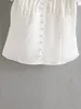 Sommer Frauen Retro Kurzarm Quadrat Kragen Taille Gericht Stil Einreiher Jacke Weiß Vielseitiges Hemd Weibliche 210507