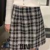 Kvinnor Chic Fashion Office Wear Tweed Mini Skirt Vintage High Waist Back Zipper Kvinna Kjolar Mujer 210507