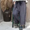 Johnature женщины полосатые широкие ноги брюки хлопчатобумажные льняные свободные брюки осень повседневные женские карманы падения длинные брюки 210521