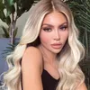 2021 Fashion Ombre blond koronkowa peruka na przód długie falowane peruki syntetyczne dla czarnych kobiet wstępnie oskubane z Babyhair odporność na wysoką temperaturę