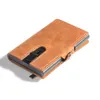 Men Zipper Card Holder Wallet 100% Genuine Leather Blocking Case Metal Up