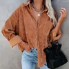 Women Corduroy Shirt Long Sleeve Plus Size Button Down Blouses Tops Loose Casual Jacket with Pockets